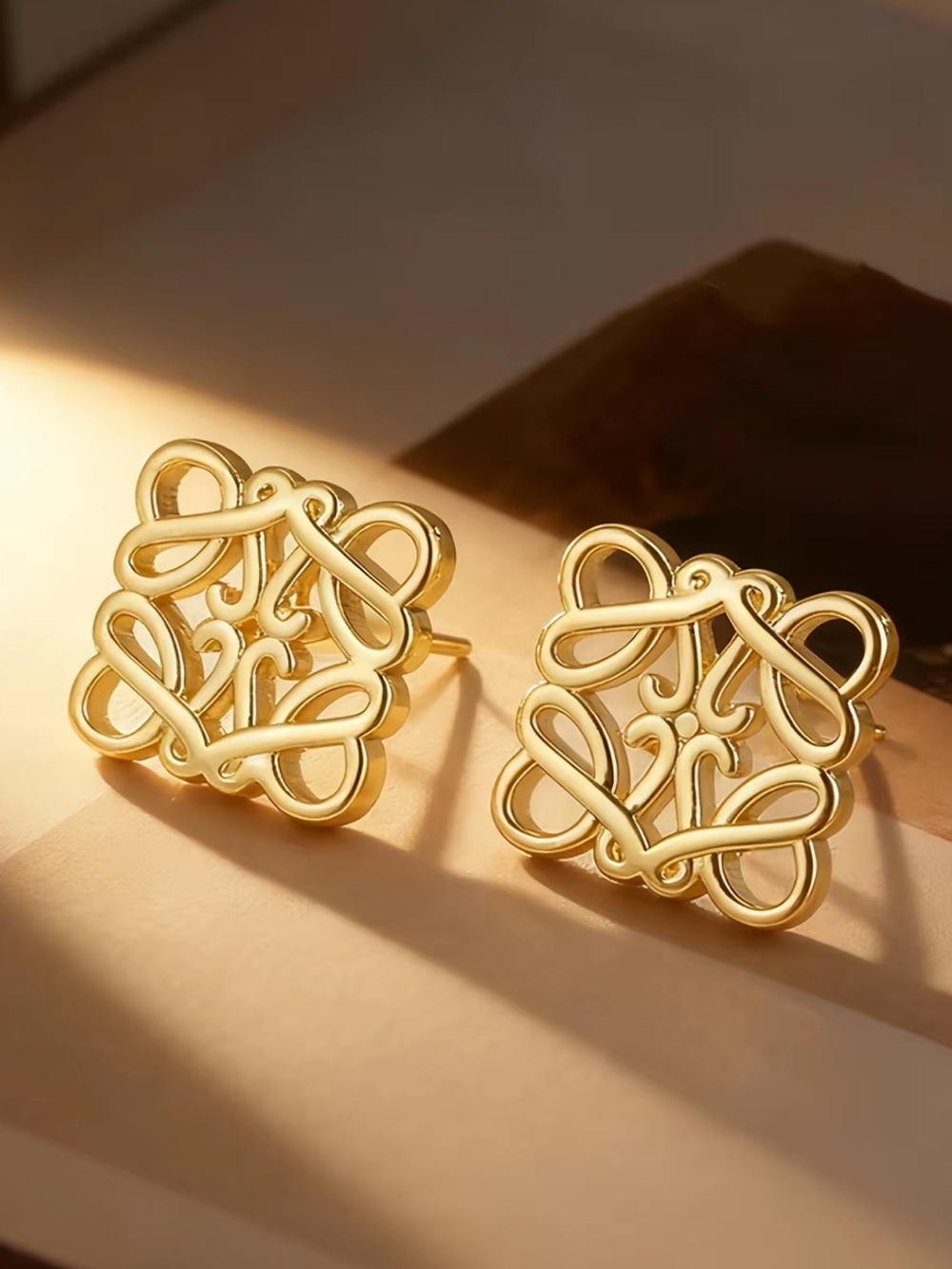 Gold Filigree Floral Knot Stud Earrings - Women Jewelry